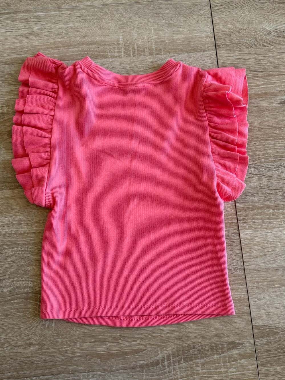 Zara Pink Ribbed Flutter Ruffle Sleeve Top - Picture 3 of 3